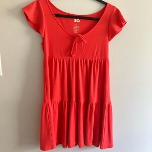 SO Coral Tie-Front Tiered Knit Dress